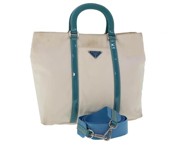 Prada Hand Bag Nylon 2way White Turquoise Blue Auth 48007  ref.998299