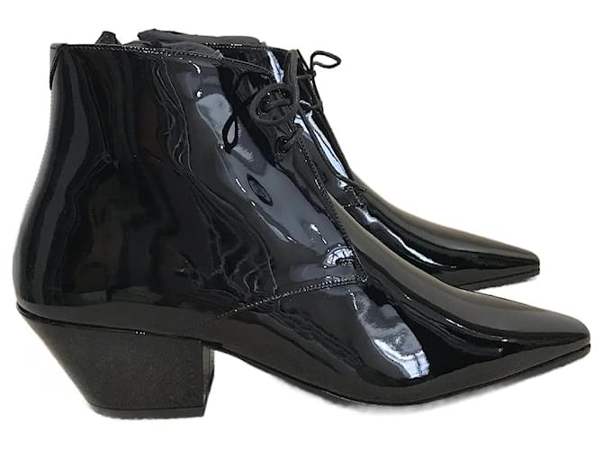SAINT LAURENT  Ankle boots T.EU 38.5 Patent leather Black  ref.998435