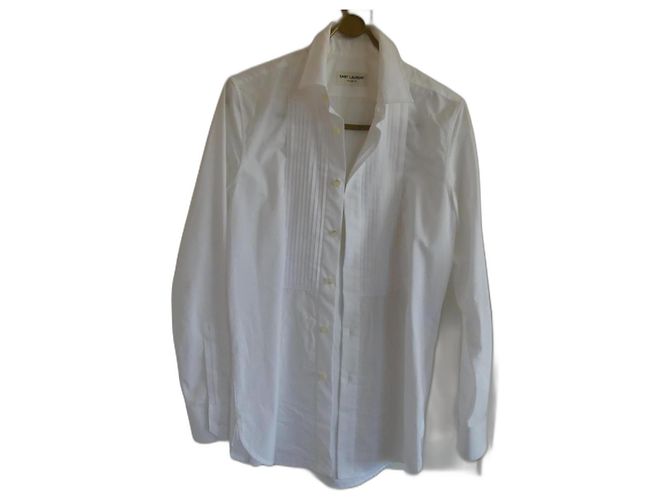Camicia smoking in cotone Saint Laurent Bianca Bianco