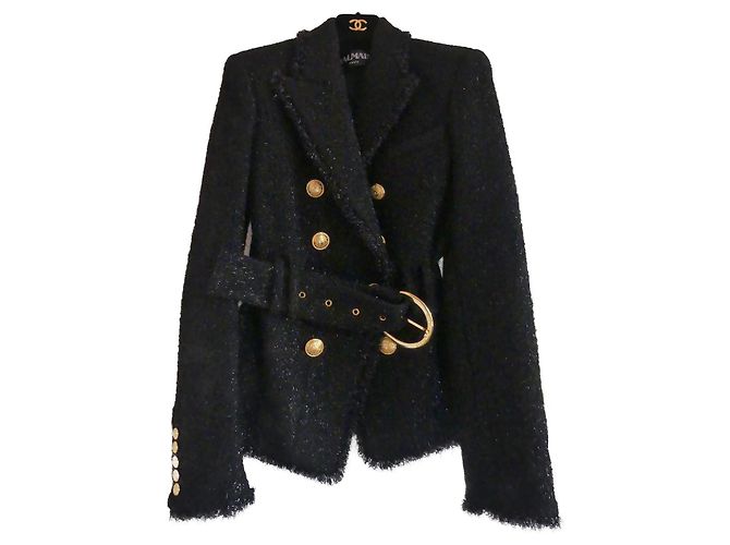 Balmain Wool Blazer Black with Gold Buttons