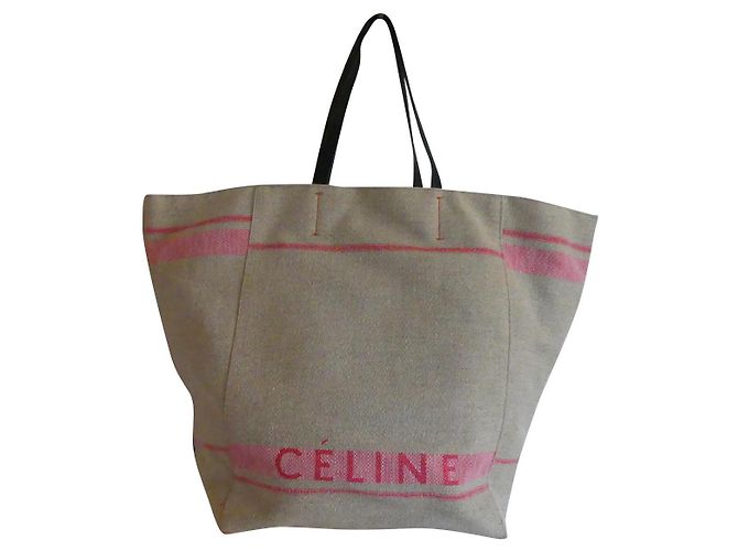 Bolso tote oversize de lona beige Céline
