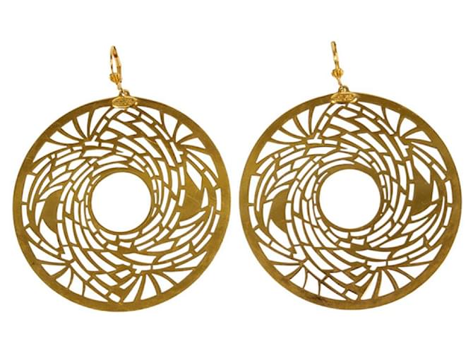 Roberto Cavalli Brincos redondos geométricos pendentes Discos dourados Metal  ref.998616