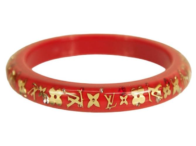 Bracelet jonc Louis Vuitton Thin Inclusion PM rouge corail avec paillettes en résine dorée  ref.998694