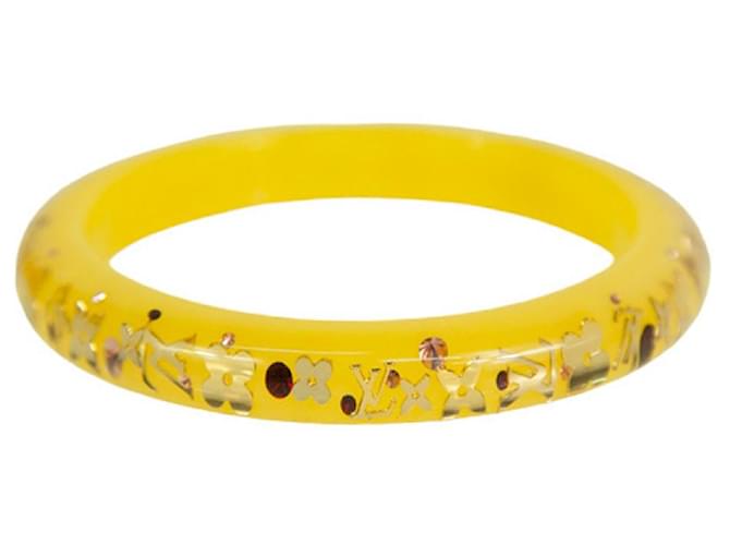 Brazalete Louis Vuitton Thin Inclusion PM amarillo con lentejuelas de resina dorada  ref.998695