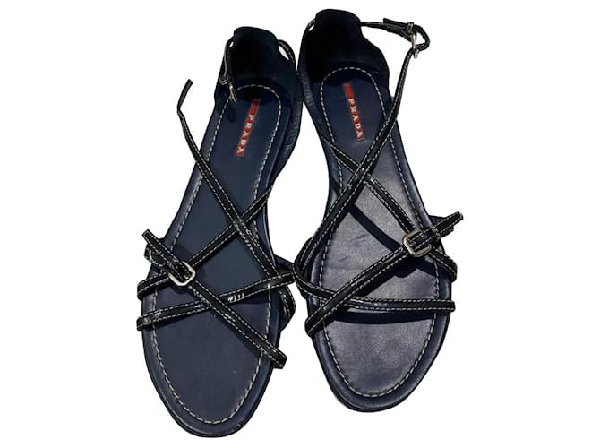 Prada Sandals Dark blue Patent leather  ref.998925