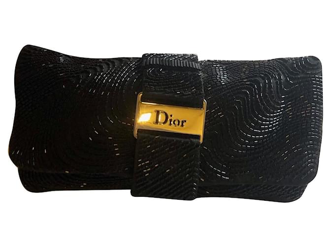 Seltene Christian Dior schwarze handbesetzte Strassverzierung Abendtasche Clutch Handtasche Satin  ref.998931