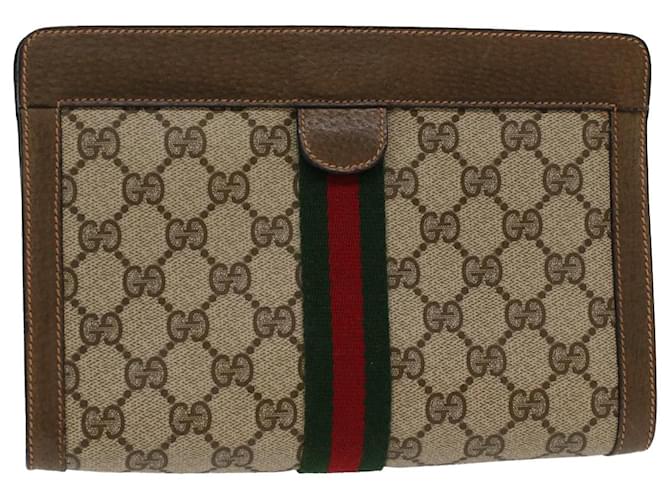 Bolsa Clutch GUCCI GG Canvas Web Linha Xerez Bege Vermelho Verde 89.01.001 auth 48199  ref.998948