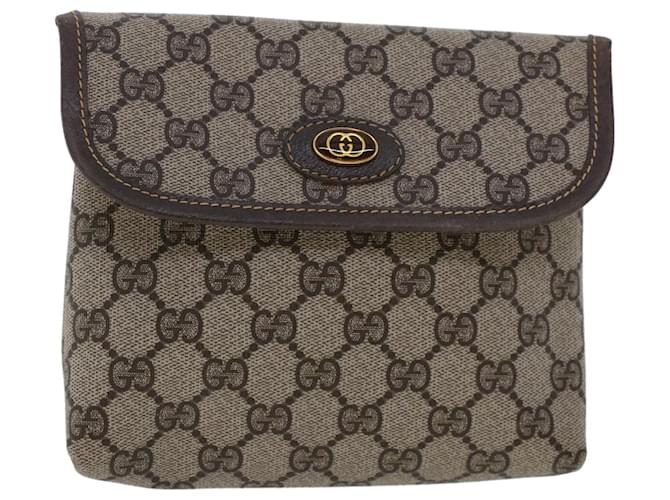 Auth Vintage GUCCI Brown GG PVC and Leather Cosmetic Clutch Bag