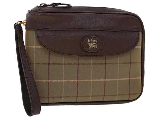 Autre Marque Burberrys Nova Check Clutch Bag Nylon Leather Brown Auth ki3147  ref.998996