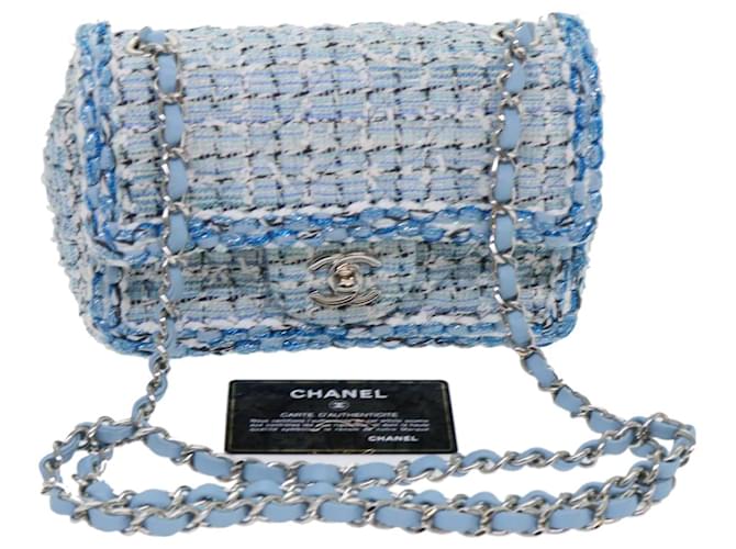 CHANEL Chain Shoulder Bag Tweed Blue CC Auth 47496a Cloth  ref.999049