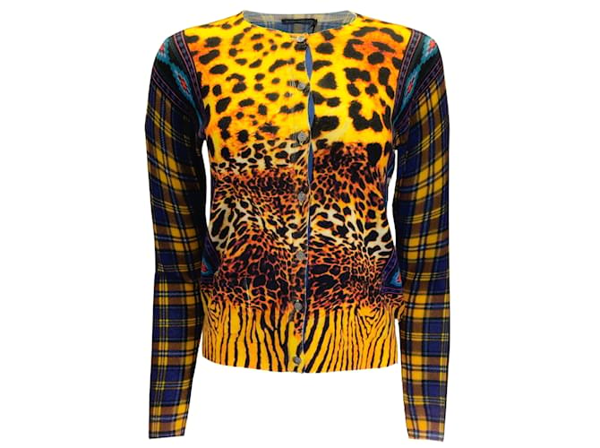 Autre Marque in bed with you Multicolored Leopard and Plaid Print Long Sleeved Button-down Wool Knit Cardigan Sweater Multiple colors  ref.999116