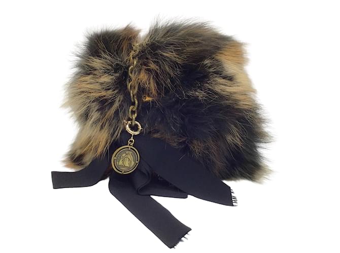 Lanvin Black / Brown Fur Flap Crossbody Bag  ref.999119