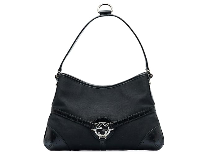 Gucci Vintage - Canvas Reins Hobo Bag - Black - Leather Handbag