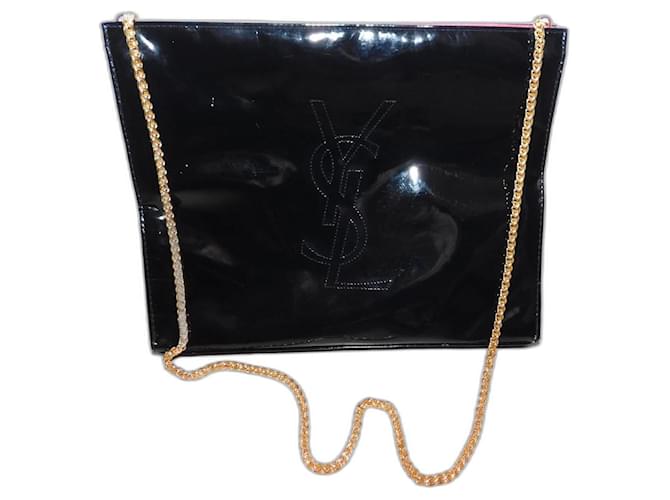 Yves Saint Laurent shoulder clutch bag Black Golden Synthetic Chain  ref.999284