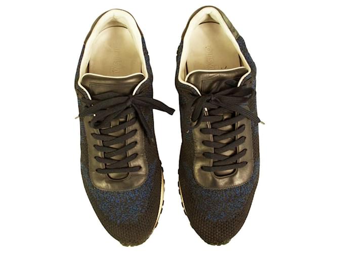 Louis Vuitton Men's Black & Blue Damier Trainers Rubber Sole Lace Up Shoes 7.5UK  ref.999291