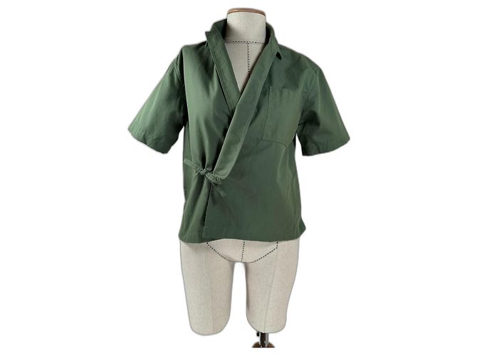 Kenzo Kimono Blazer Oberteil Grün Baumwolle