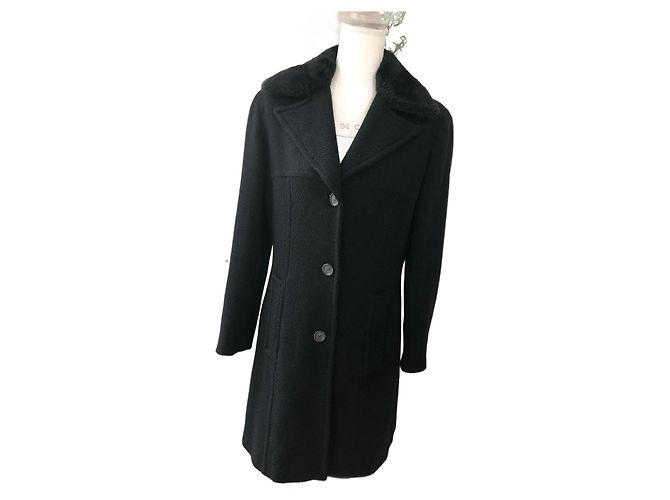 Abrigo de lana Max & Co negro con cuello de pelo sintético