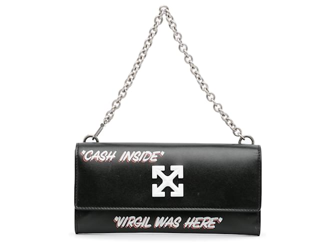Off White Black Jitney Quote Wallet on Chain Leather Pony-style calfskin  ref.999504