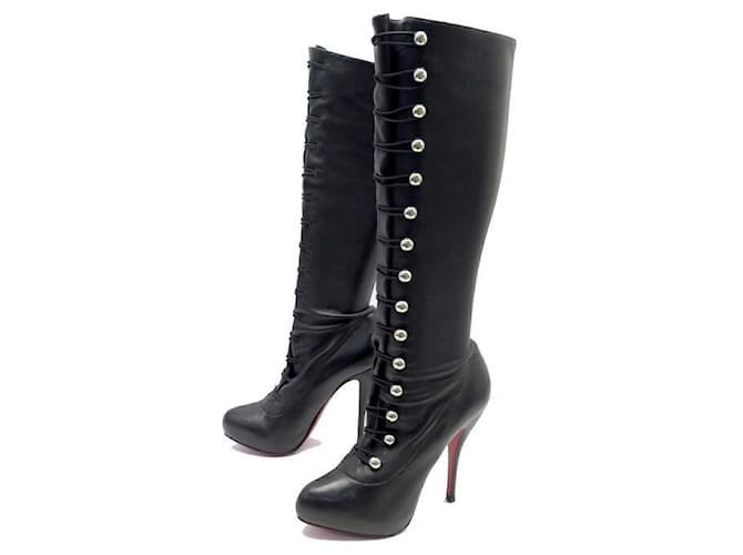 CHRISTIAN LOUBOUTIN SHOES FABIOLA HEEL BOOTS 38.5 LEATHER BOOTS Black  ref.999745