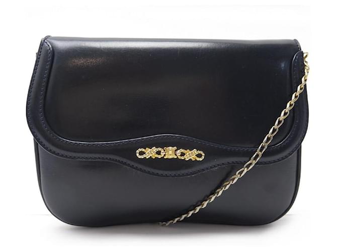 Celine Triomphe Shoulder Bag Pochette Crossbody Leather Black Ladies Vintage