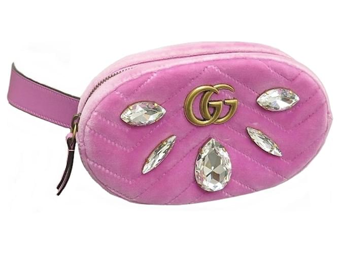 NEW GUCCI MARMONT BELT BAG 476434 IN PINK VELVET AND STRASS NEW BAG  ref.999857