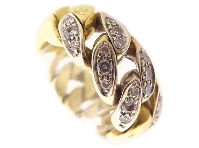 VINTAGE POMELLATO CURB RING WHITE AND YELLOW GOLD 18K AND DIAMONDS GOLD RING Golden  ref.999871