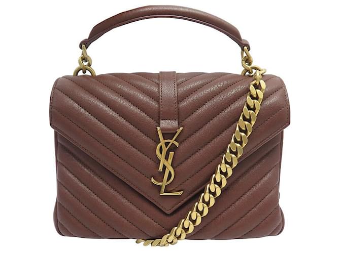Vintage Yves Saint Laurent brown leather handbag with YSL marks