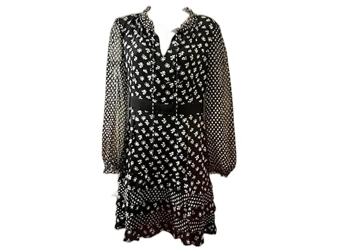 Diane Von Furstenberg DvF Fionna silk dress with daisy print and ruffle details Black  ref.1007883