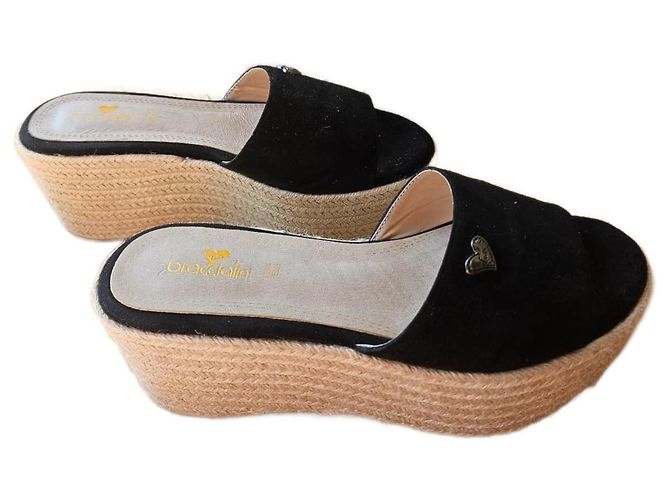 Braccialini P Wedge Mules Black Suede Leather