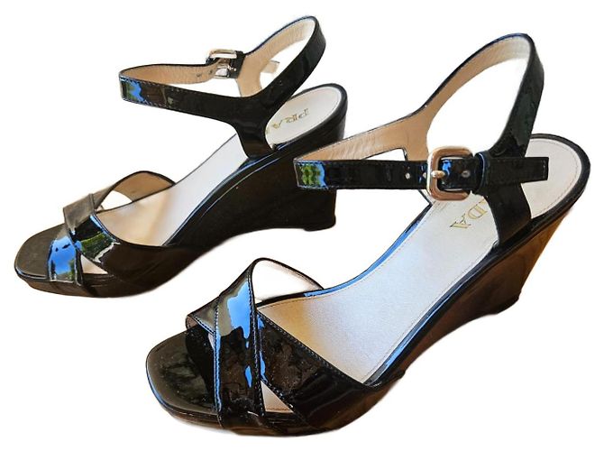 Prada Black Patent Leather Sandals