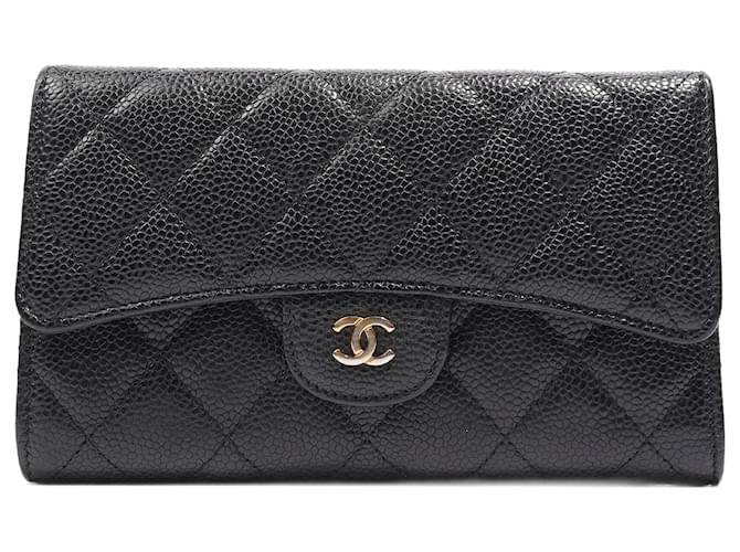 Chanel Quilted Classic Flap Wallet Black Caviar Leather ref