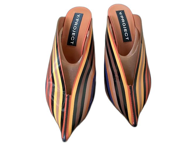 Autre Marque Y/Project 70 Mules Rayées Arc-en-ciel Multicolore Orange Jaune Blanc cassé Corail Gris anthracite Chataigne