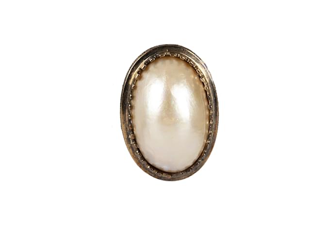 Autre Marque Collezione Privée Anello Vintage Perla Finta Bianco Metallo  ref.1009389