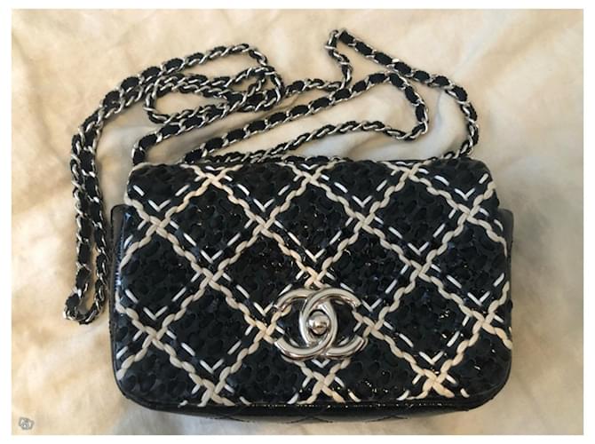CHANEL Mini Flap Bag in Black Patent Braided Leather Patent leather  ref.1009459