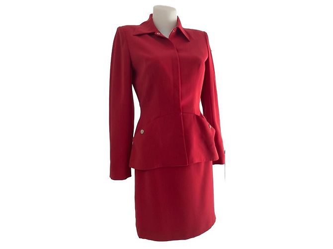 Thierry Mugler Rockanzug Rot Wolle Größe 38