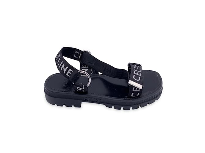 Céline Black Leo Strappy Sandals Shoes with Jacquard Straps Size 44 Leather  ref.1009476