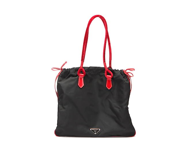 Prada Tessuto Zugband-Tote-Bag aus Canvas in sehr gutem Zustand Schwarz Leinwand  ref.1009503