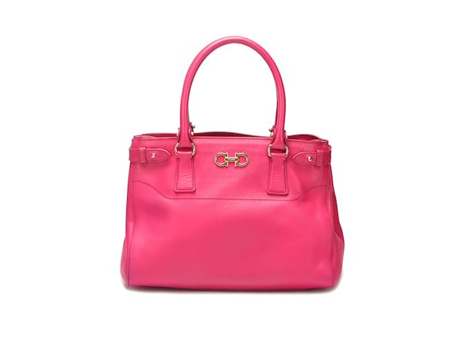 Salvatore Ferragamo Gancini Leather Becky Handbag Leather Handbag GG-21 D940 in Good condition Pink  ref.1009529