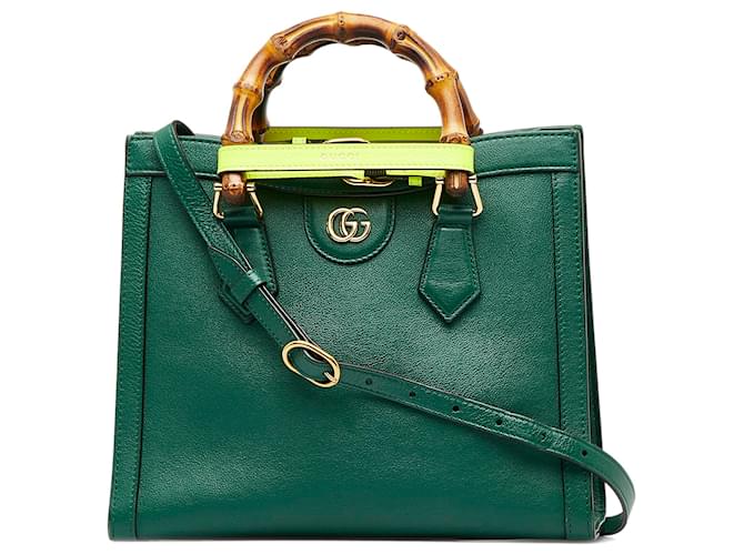 Gucci Green Small Bamboo Diana Satchel Leather Pony-style calfskin