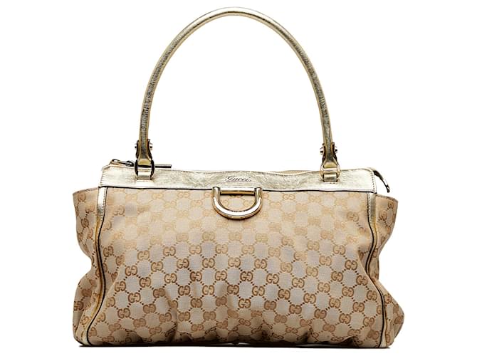 GUCCI D Ring GG Canvas Tote Bag Beige