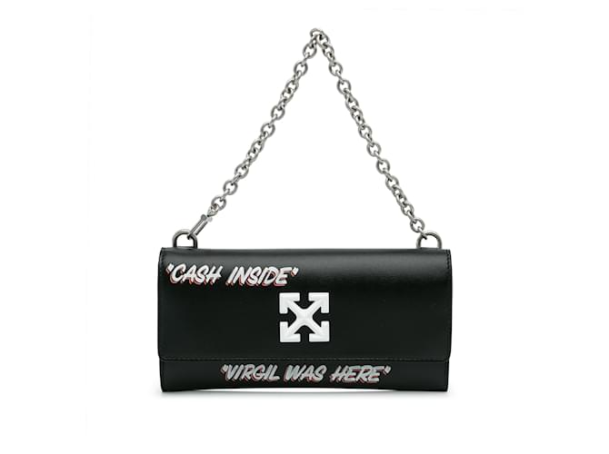 Off White Black Jitney Quote Wallet on Chain Leather Pony-style calfskin  ref.1009596