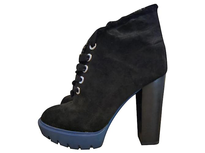 Kenzo Black ankle boots with fluor sole Light blue Fur  ref.1009629
