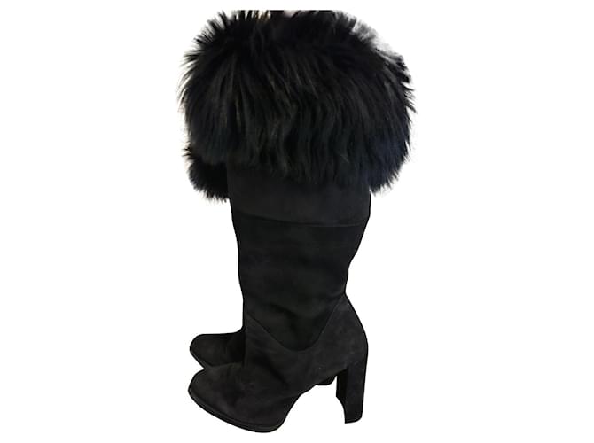 Stuart Weitzman High chunky heel boots in suede Black Fur  ref.1009631