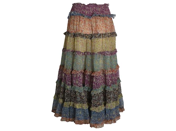 Saia midi em camadas Zimmermann em seda com estampa floral multicolorida Multicor  ref.1009643