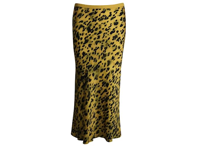Anine Bing Leopard Print Midi Skirt in Yellow Silk  ref.1009644