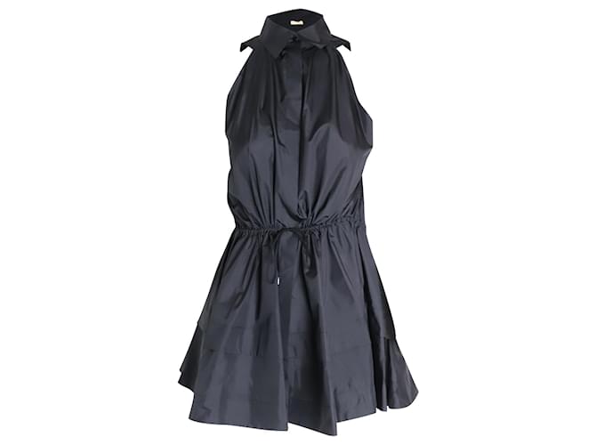 Alaïa Alaia – ausgestellte Bluse mit Kordelzug in der Taille aus schwarzer Seide  ref.1009646
