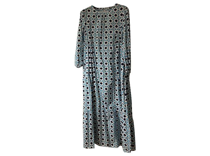 Vestido largo Zara de algodón estampado azul y blanco XS
