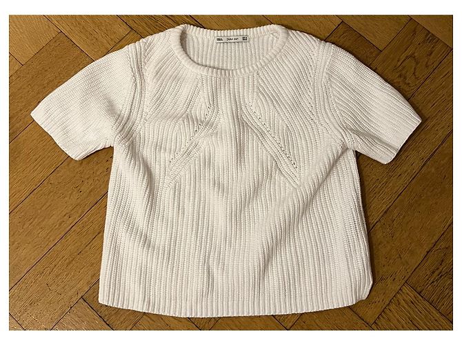 Zara weißer Kurzarm Pullover aus Baumwolle cropped