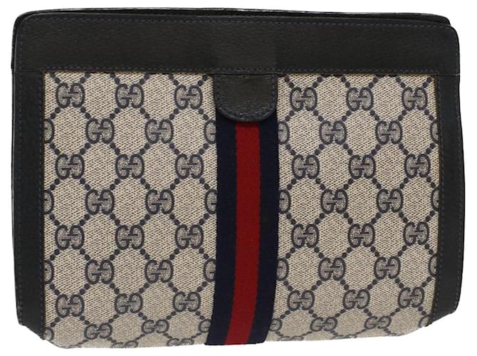 GUCCI GG Canvas Sherry Line Clutch Bag PVC Leather Navy Red Auth yk7860 Navy blue  ref.1009708