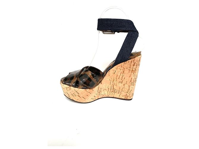 Mules compensées Dolce & Gabbana Léopard et Denim Bleu Imprimé léopard